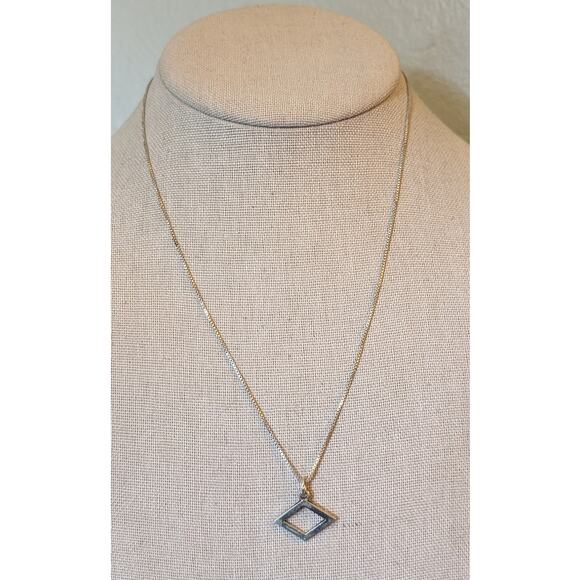 925 Sterling Silver Italy Open Diamond Pendant Sterling 18" Box Chain Necklace - Picture 2 of 2